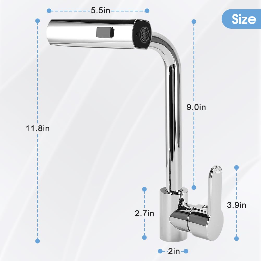 Cocoarm 3 In 1 Function Kitchen Sink Faucet, Stainless Steel 360 Degree Rotation Waterfall Modern Faucet For Kitchen Sink, Bar, Laundry (Silver)