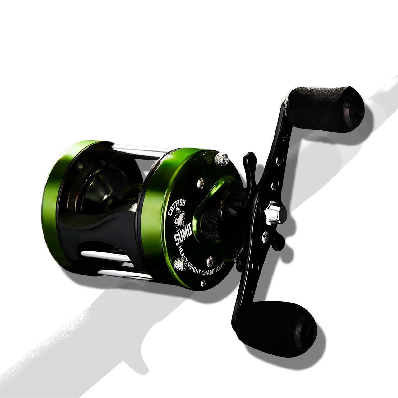 Catfish Sumo Heavyweight Champions Catfish Baitcaster Reel – Round With Loud Bait Clicker, Steel Bearings, Carbon Disc Drag, Thickened Metal For Big Cat Fish + Power Handle + Neoprene Cover