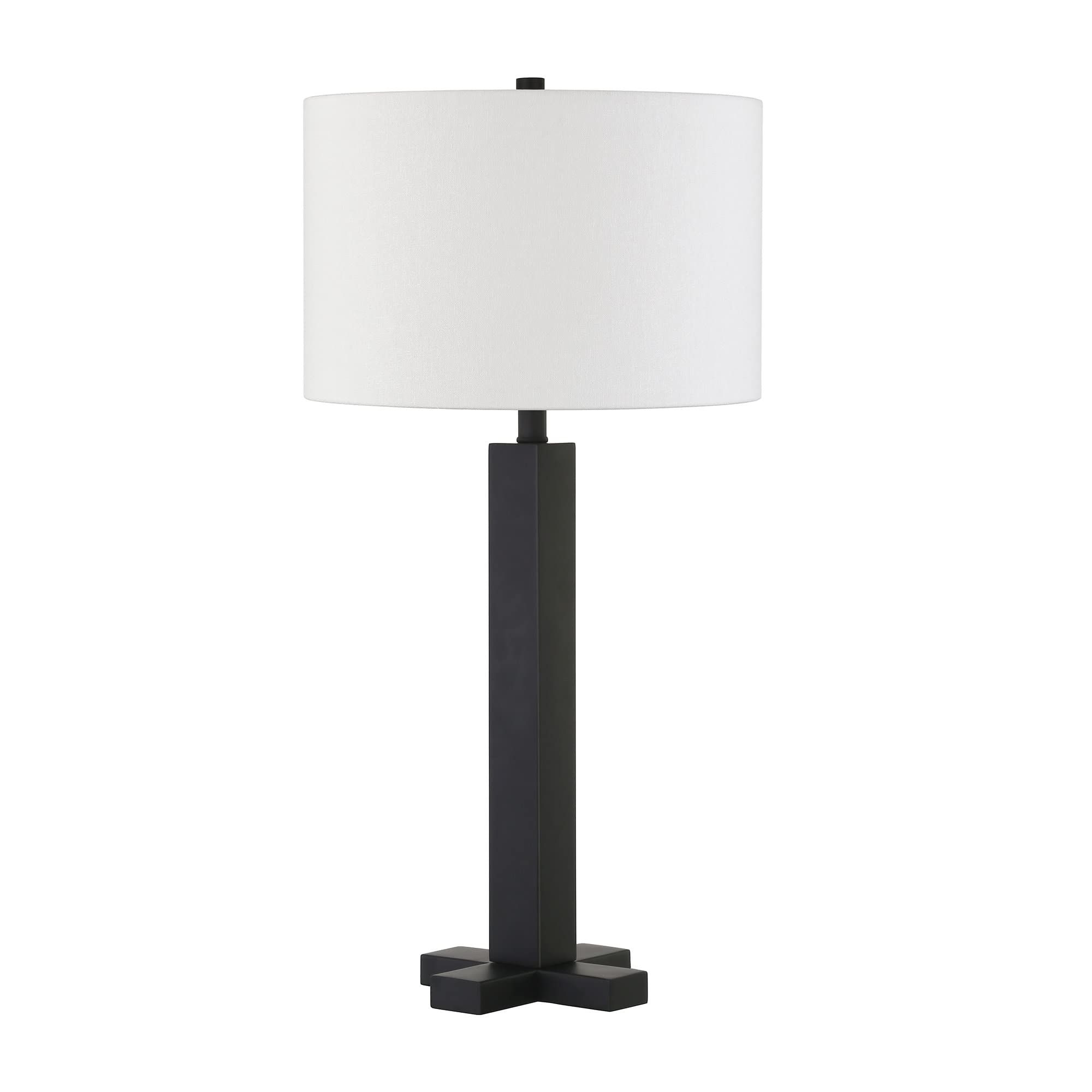 Henn&Hart Dunand 27.25" Tall Table Lamp With Fabric Shade In Blackened Bronze/White