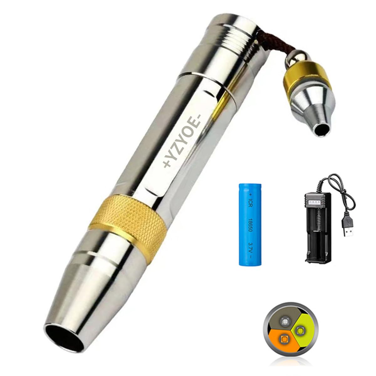 Yzyoe Led Three Light Source Jade Identification Flashlight, 365Nm Ultraviolet Detection Lamp, Jewelry, Gemstones, Antique Beeswax Banknotes Verification.
