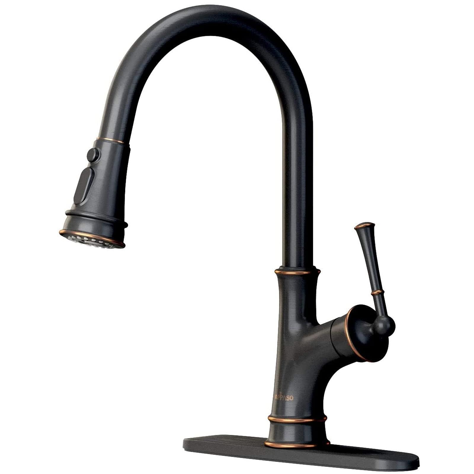 Appaso Bronze Kitchen Faucet With Pull Down Sprayer, Oil Rubbed Bronze Single-Handle High Arc Single Hole Pull Out Kitchen Sink Faucets With Escutcheon (Patented Design)