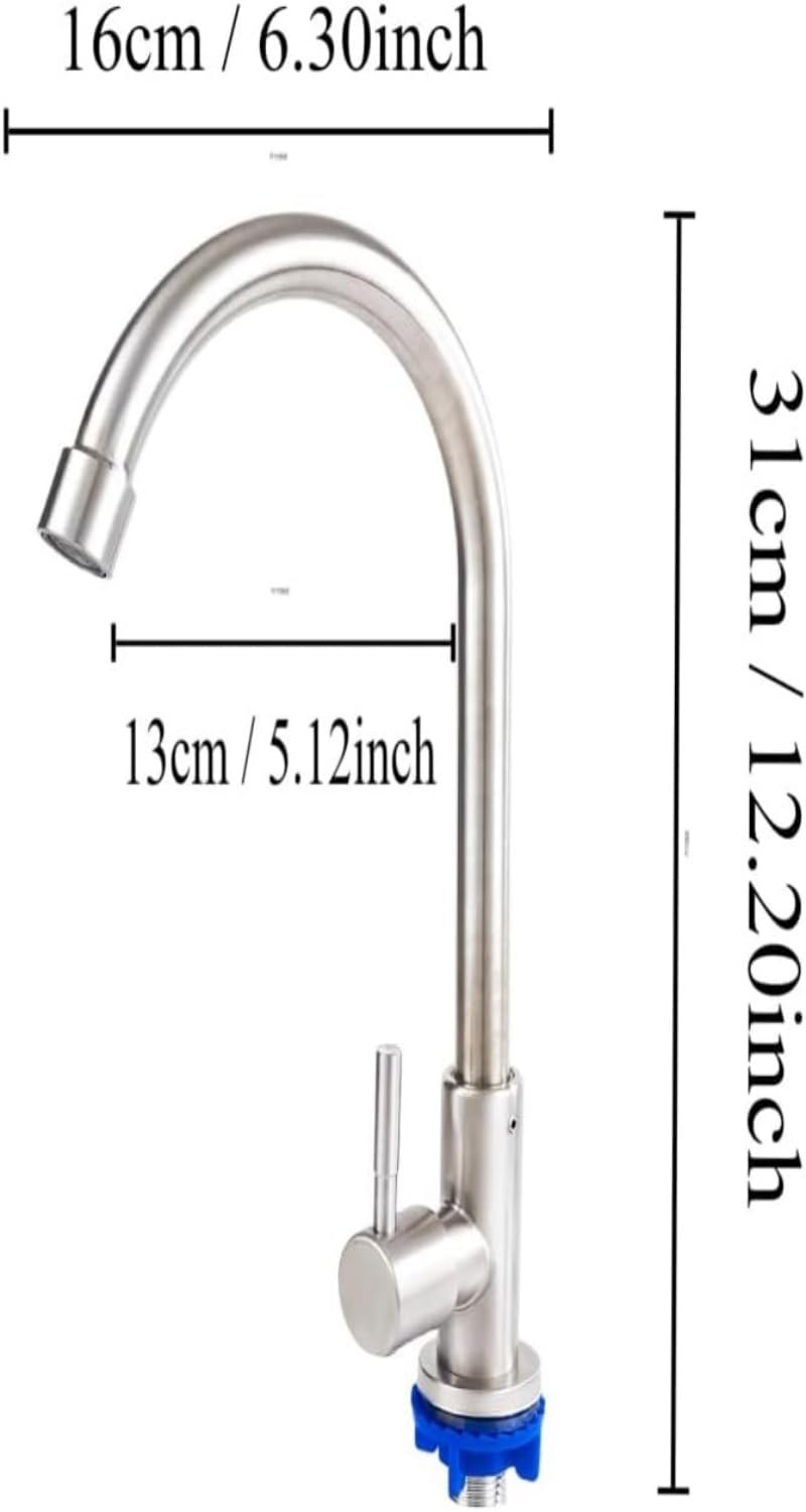 Zmshenma Kitchen Sink Faucet, Outdoor Faucet, Single Hole Bar Sink Faucet, Single Handle High Curved Kitchen Faucet 304 Stainless Steel