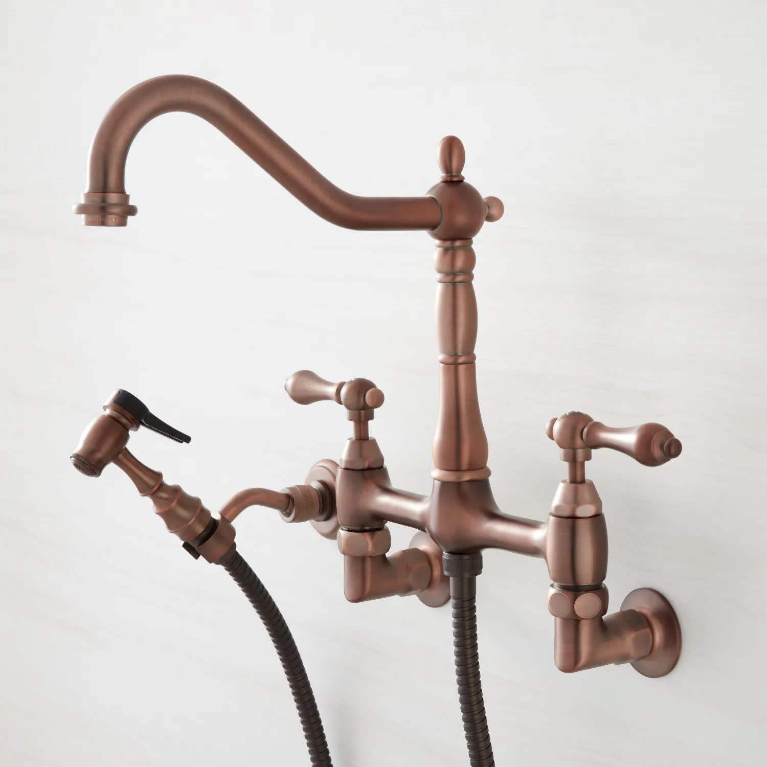 Signature Hardware 443091 Felicity Wall Mount Kitchen Faucet With Side Spray - Oil Rubbed Bronze