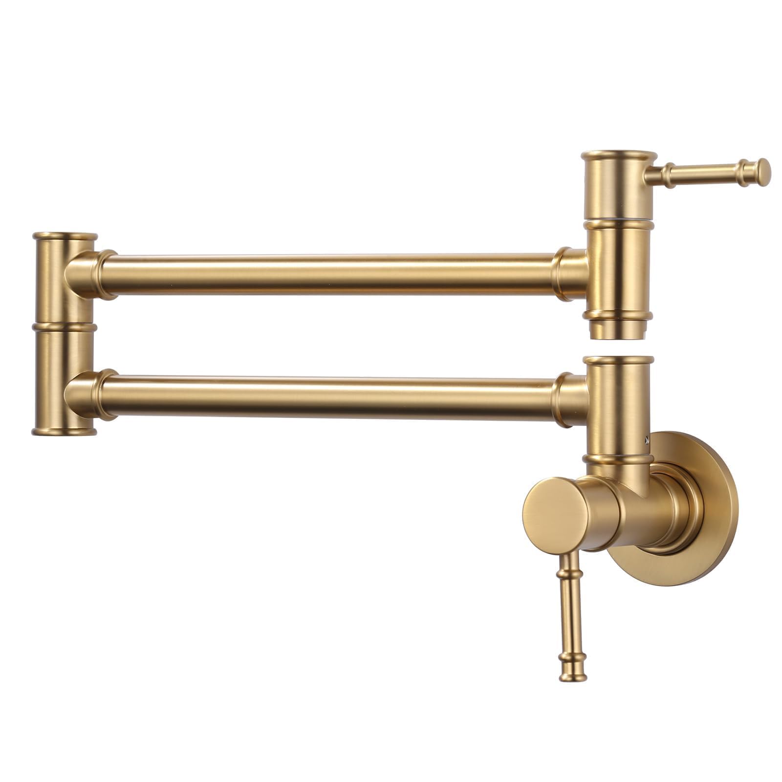 Aleasha Brushed Gold Pot Filler Faucet, Folding Kitchen Faucet Single Hole 2 Handle Wall Mount Over Stove