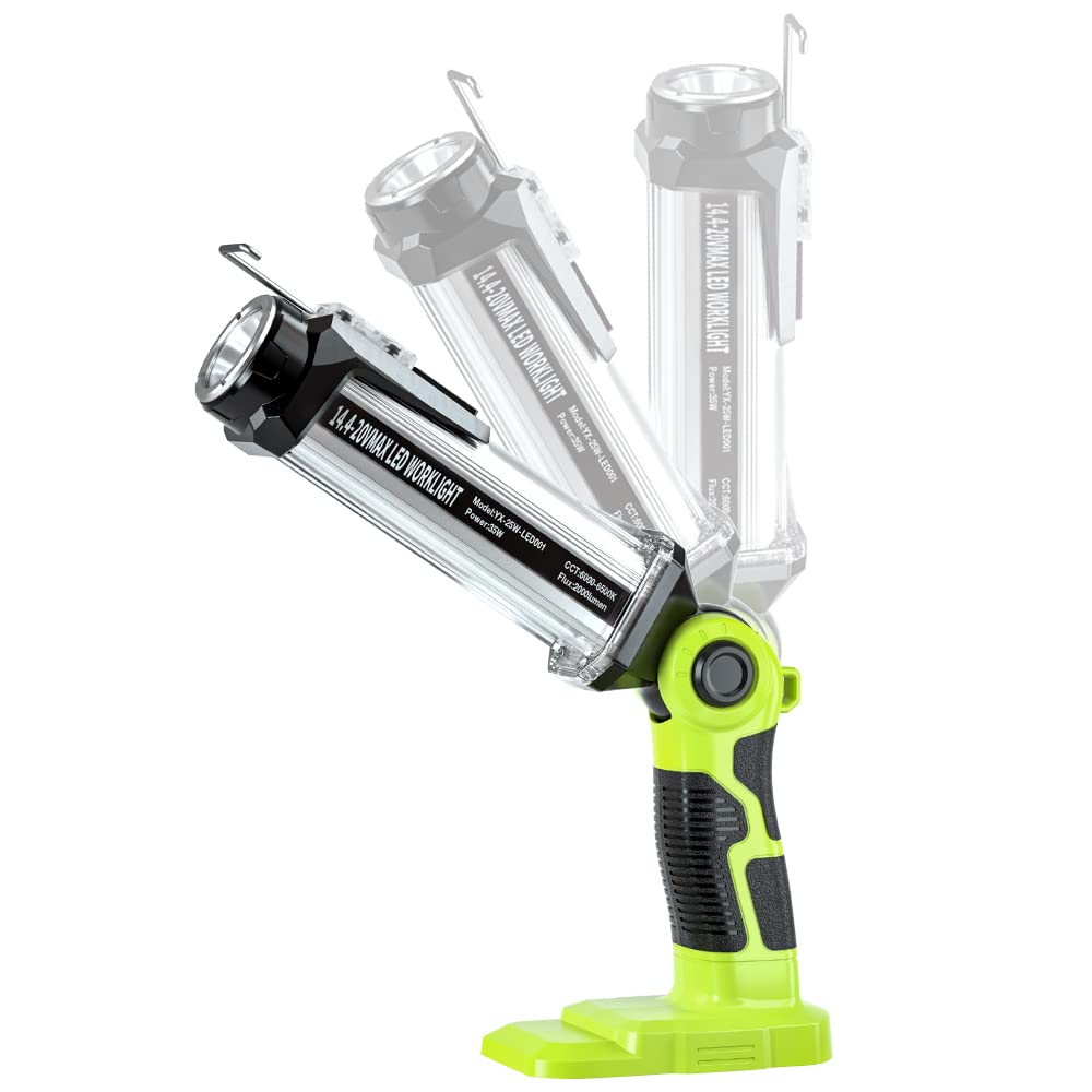 Yex-Bur Flashlight For Ryobi 18V Battery, 25W 2000Lm Led Work Light, Portable Floodlights, Camping Light With Hook For Workshop,Garage,Camping,Emergencies