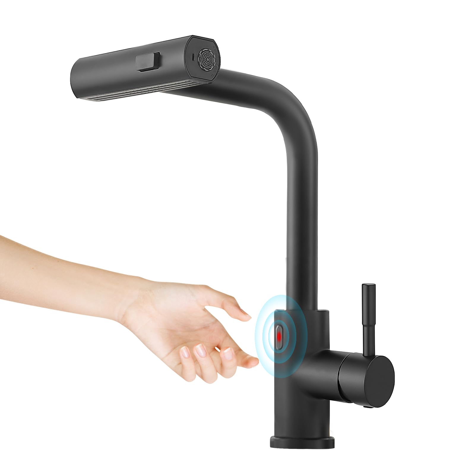 Cenosa Touchless Kitchen Faucet Motion Sensor Hands Single Handle Kitchen Sink Faucet With Pull Down Sprayer Matte Black