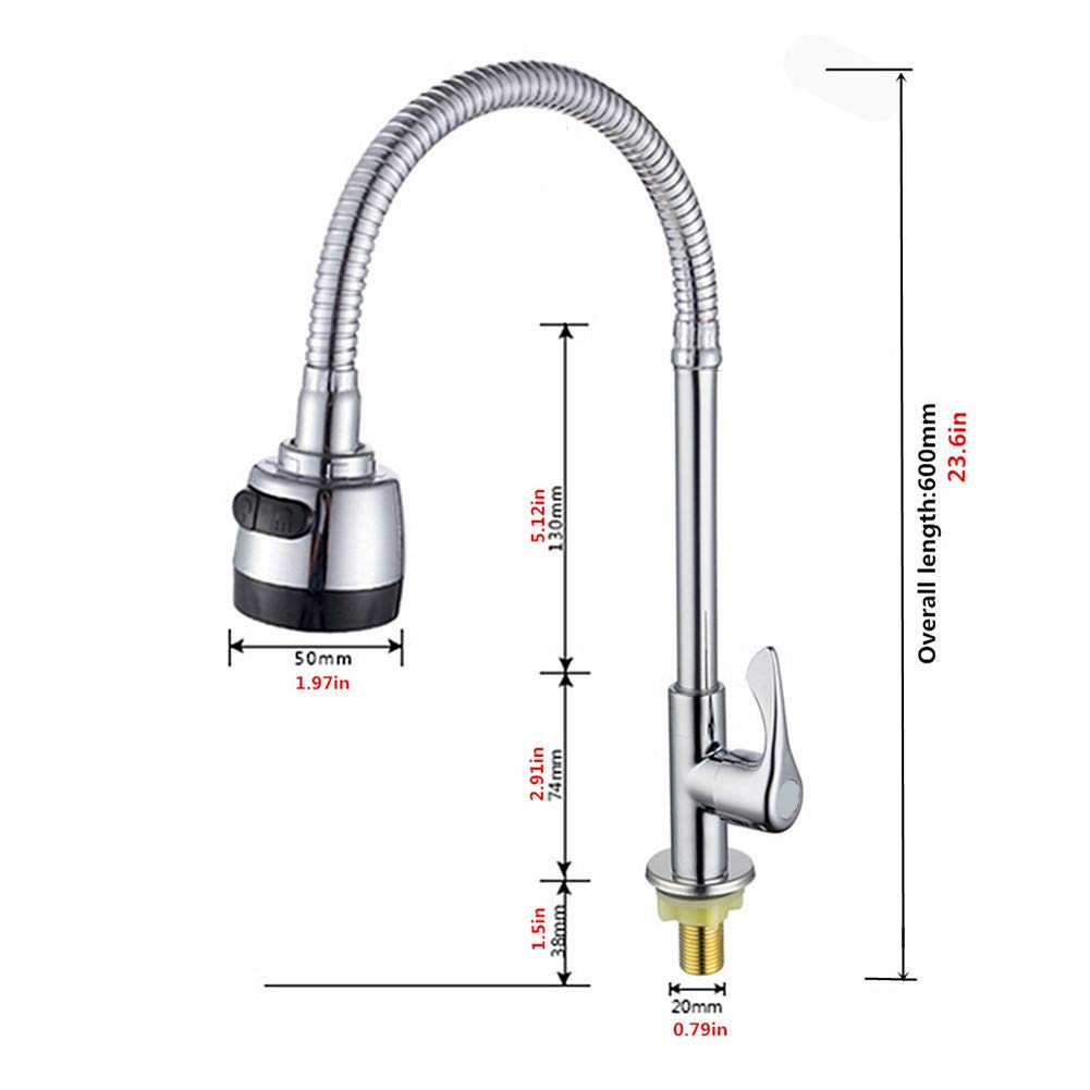 Antfees Kitchen Single Cold Water Sink Faucet 360° Rotatable Tap Swivel Aerator Only Cold Water Flexible Bendable With Sprayer