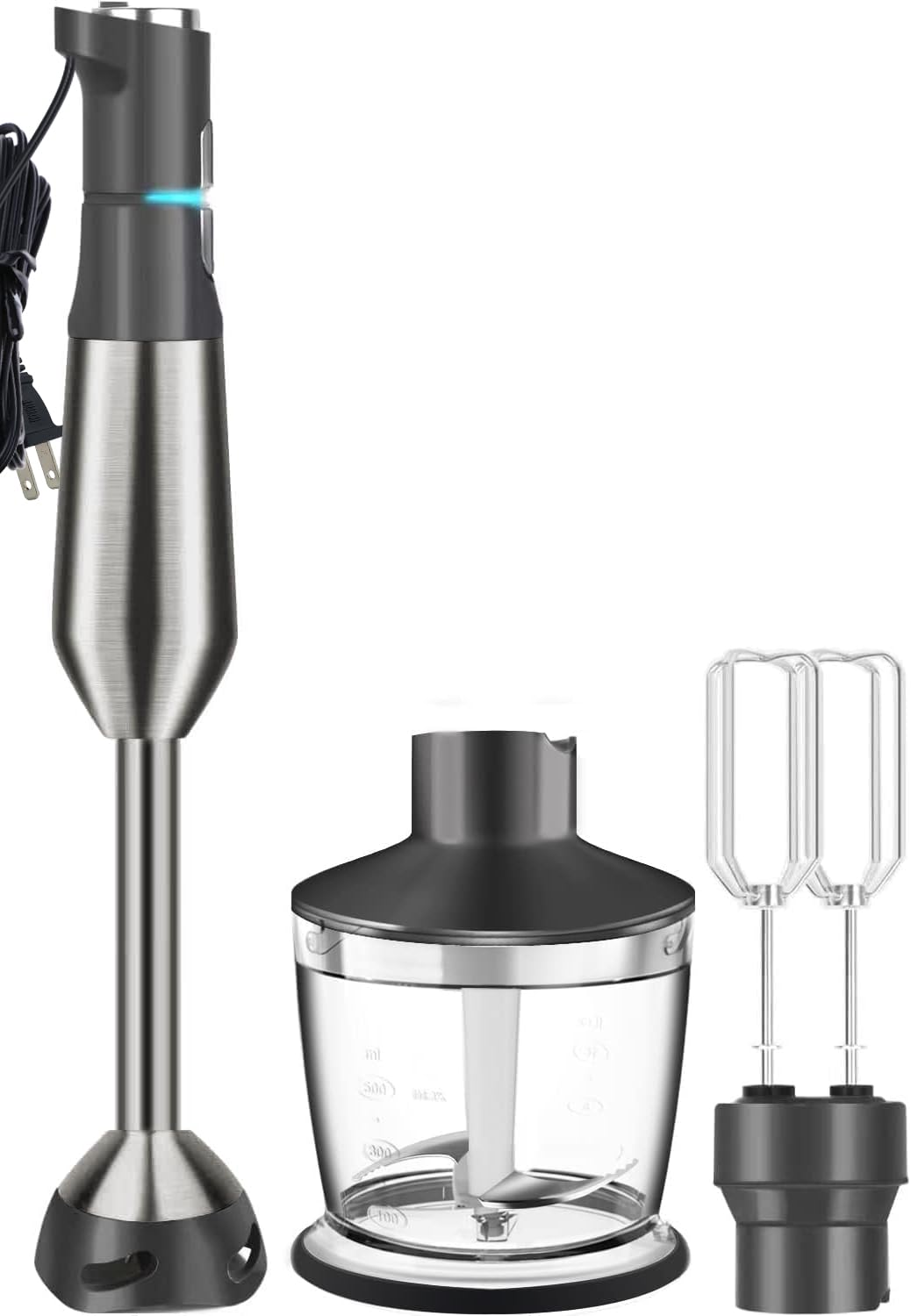 Gavasto Immersion Blender Rpm 16000±10% Scratch Resistant Hand Blender,15 Speed And Turbo Mode Hand Mixer, 3-In-1 Heavy Duty Copper Motor Stainless Steel Smart Stick With Egg Beaters And Chopper