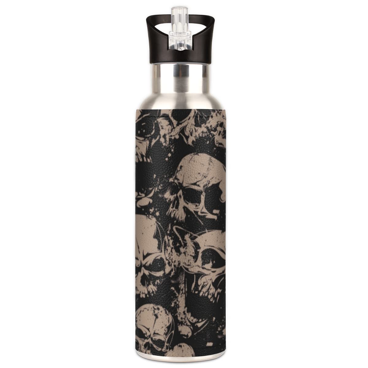 Insulated Stainless Steel Water Bottle With Straw 20Oz Retro Vintage Skull Skeleton Gothic Sports