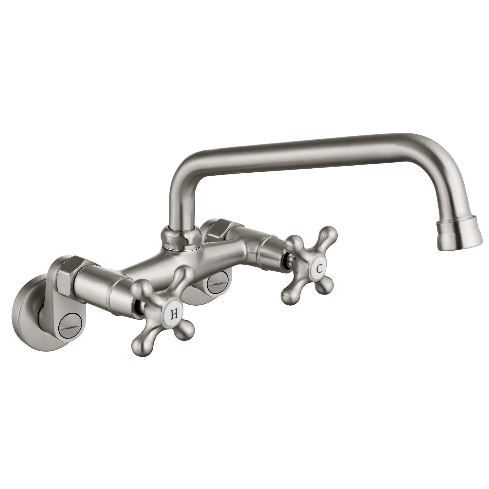Gotonovo Wall Mount Kitchen Faucet Brushed Nickel Double Cross Handle Commercial 3 Inch To 9 Inch Adjustable Spread Mixer Tap With 9 Inch Spout Reach