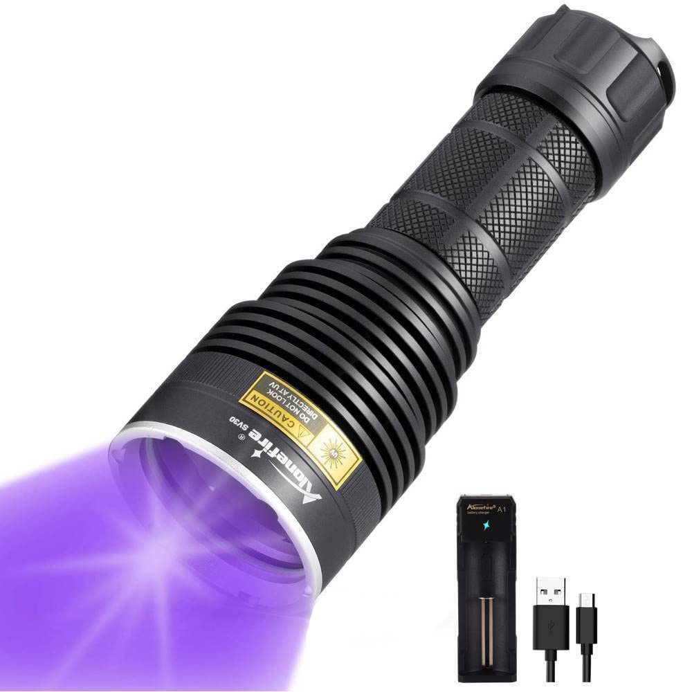Alonefire Sv40 15W 365Nm Uv Flashlight Usb Rechargeable Blacklight Black Light Urine Detector For Resin Curing, Dry Glue,Scorpion,Fishing,Minerals With Uv Protective Glasses, Charger, Battery Included