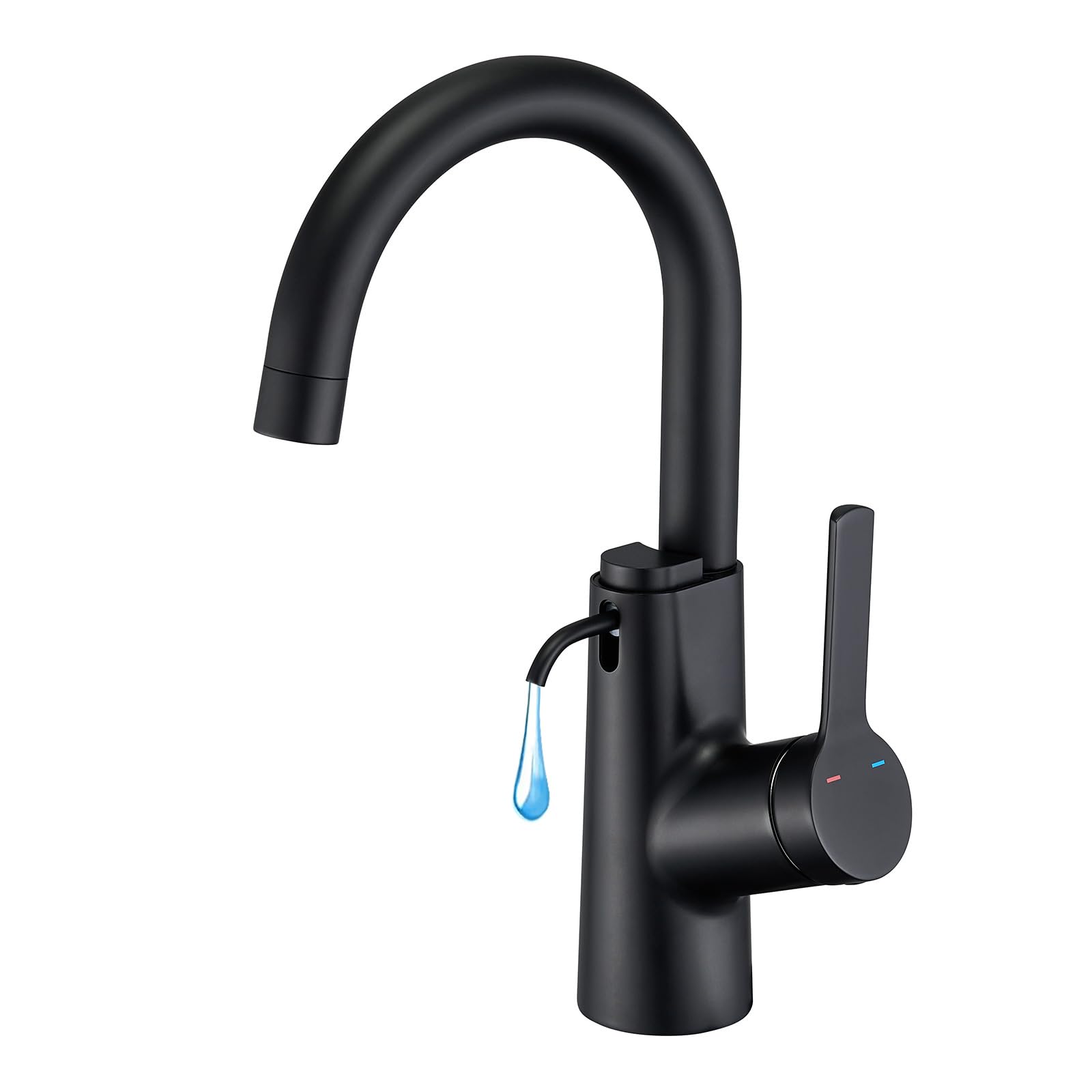 Aktines Bar Sink Faucet With Built-In Soap Dispenser, Single Hole Faucet For Kitchen Prep, Wet Bar, Bathroom, Laundry And Rv Sinks, Matte Black