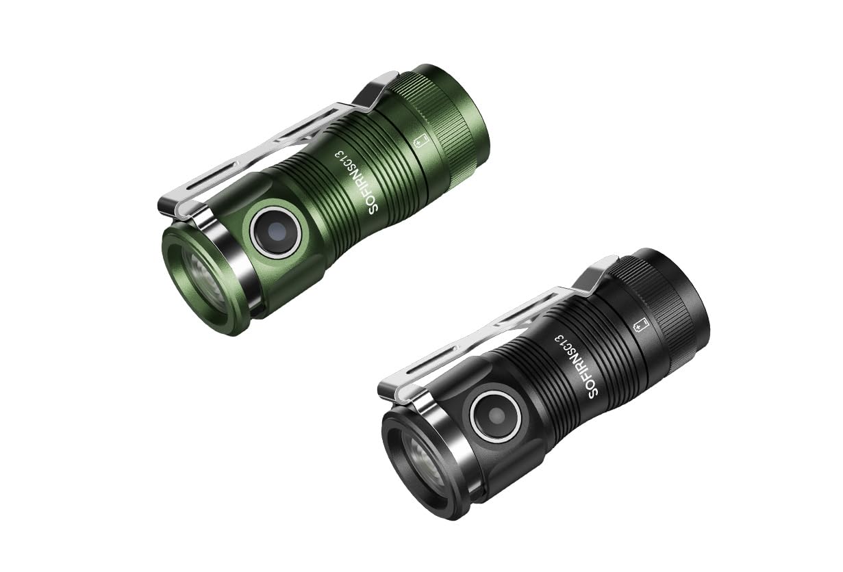 Sofirn Sc13 Small Rechargeable Flashlight Bright 1300 Lumens Black Bundle Green