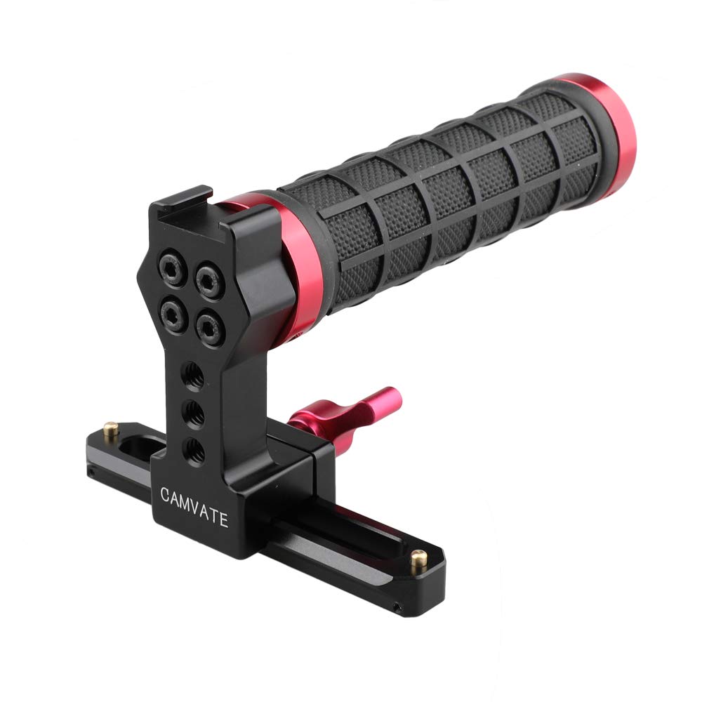 Camvate Quick Release Rubber Grip Top Handle With Nato Rail For Blackmagic Pocket Cinema Camera (Red) - 1498
