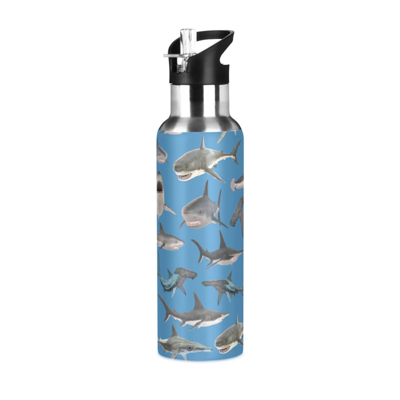 Shark Hammerhead Shark Stainless Steel Water Bottle With Straw Lid - 20 Oz Sports Insulated Water