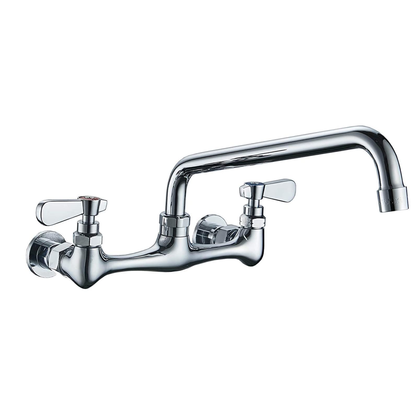 Bathlavish Kitchen Sink Faucet Chrome Wall Mount Commercial Brass Sink Faucet W/8“ Center Swivel Spout 2 Dual Handle Wall-Mount For Utility Laundry Room Restaurant Outdoor Sink