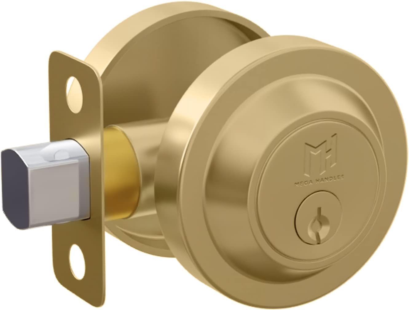 Mega Handles - Buena Deadbolt I Entry Deadbolt Lock - Heavy Duty Round Locking Deadbolt For Left Or Right-Handed Doors - Interior/Exterior - Satin Brass