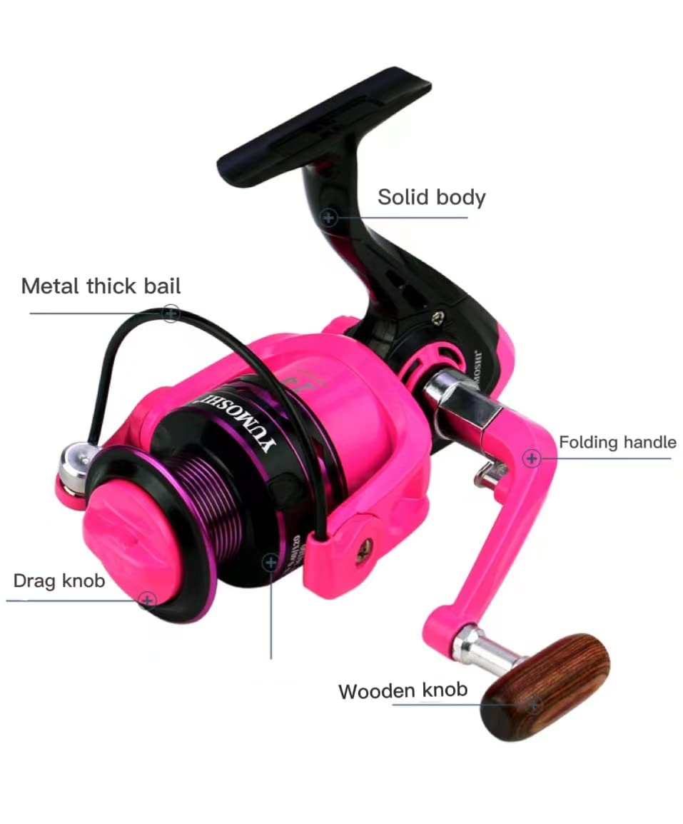 Gairen Fishing Spinning Reel Gear Ratio 5.2:1 Lightweight Left/Right Hand Interchangeable Ultra Smooth Powerful 2000, 3000, 4000, 5000, 6000, 7000 Series Pink