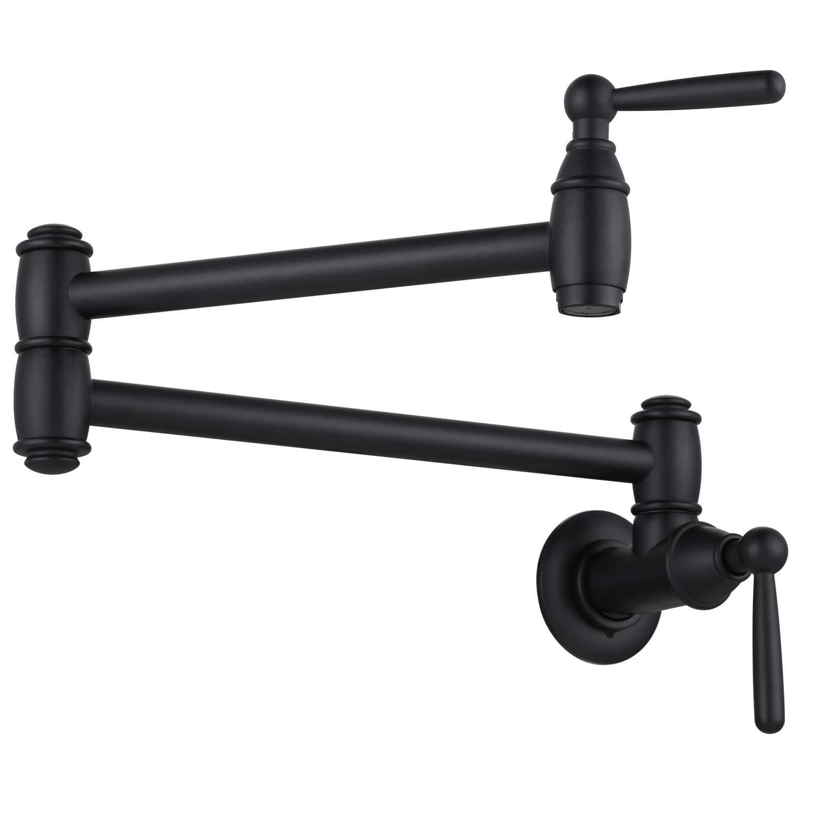 Arcora Black Pot Filler, Modern Wall Mount Kitchen Folding Faucet With 2 Handles, Double Joint Swing Arms, Brass Stove Faucet