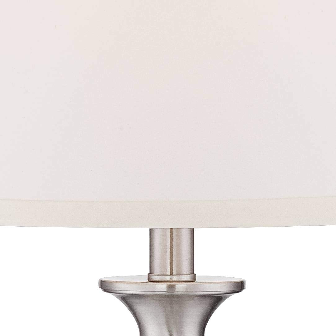 Regency Hill Blair Traditional Table Lamps 25" Tall Set Of 2 Brushed Nickel Silver Metal Candlestick White Drum Shade For Bedroom Living Room House Home Bedside Nightstand Office Entryway