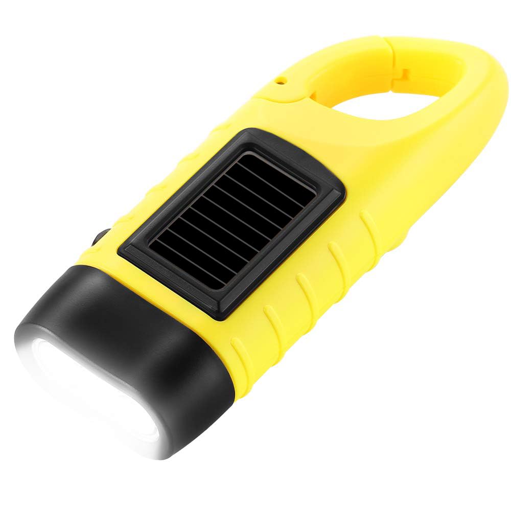 Eknbke Hand Crank Solar Flashlight, Portable Led Survival Flashlight For Camping, Outdoor, Hiking - No Battery Required - Yellow