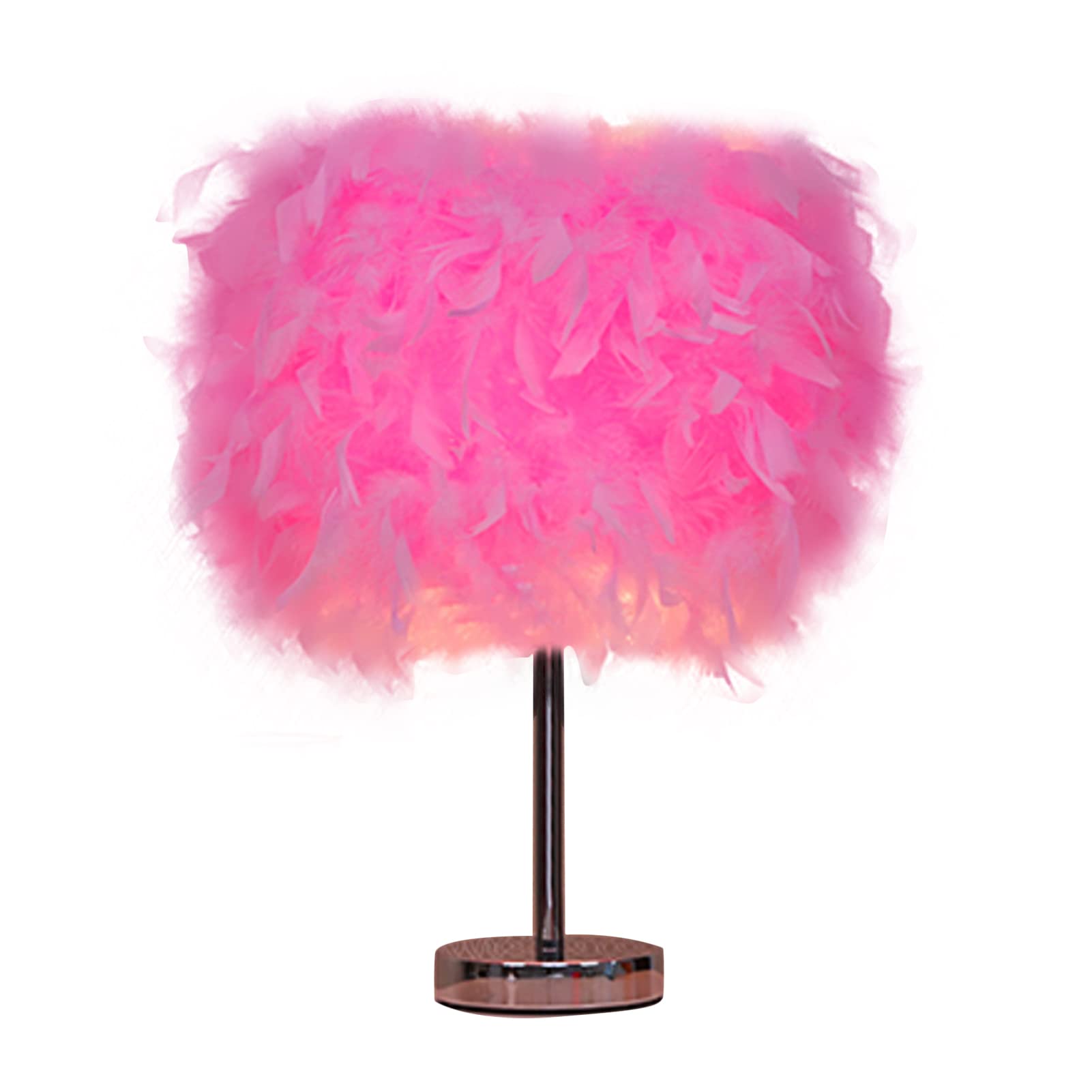 Cfopiryx Feather Table Light, Home Decorative Bedside Desk Lamp Elegant Feather Lampshade Led Night Lamp, Soft Lighting Romantic Atmosphere Light For Living Room Wedding Room Bedroom(Us Plug,Pink)