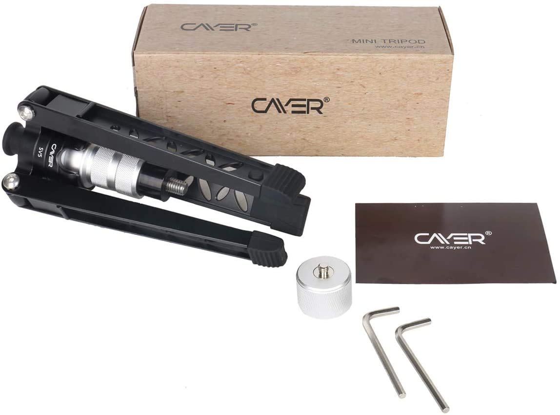 Cayer Tabletop Mini Tripod, Sv5 Alumunium Portable Desktop Tripod Stand With 3/8"-16 Mounting Screw For Monopods, Dslr Camera, Video Camcorder, Mobile Phone And Action Cameras