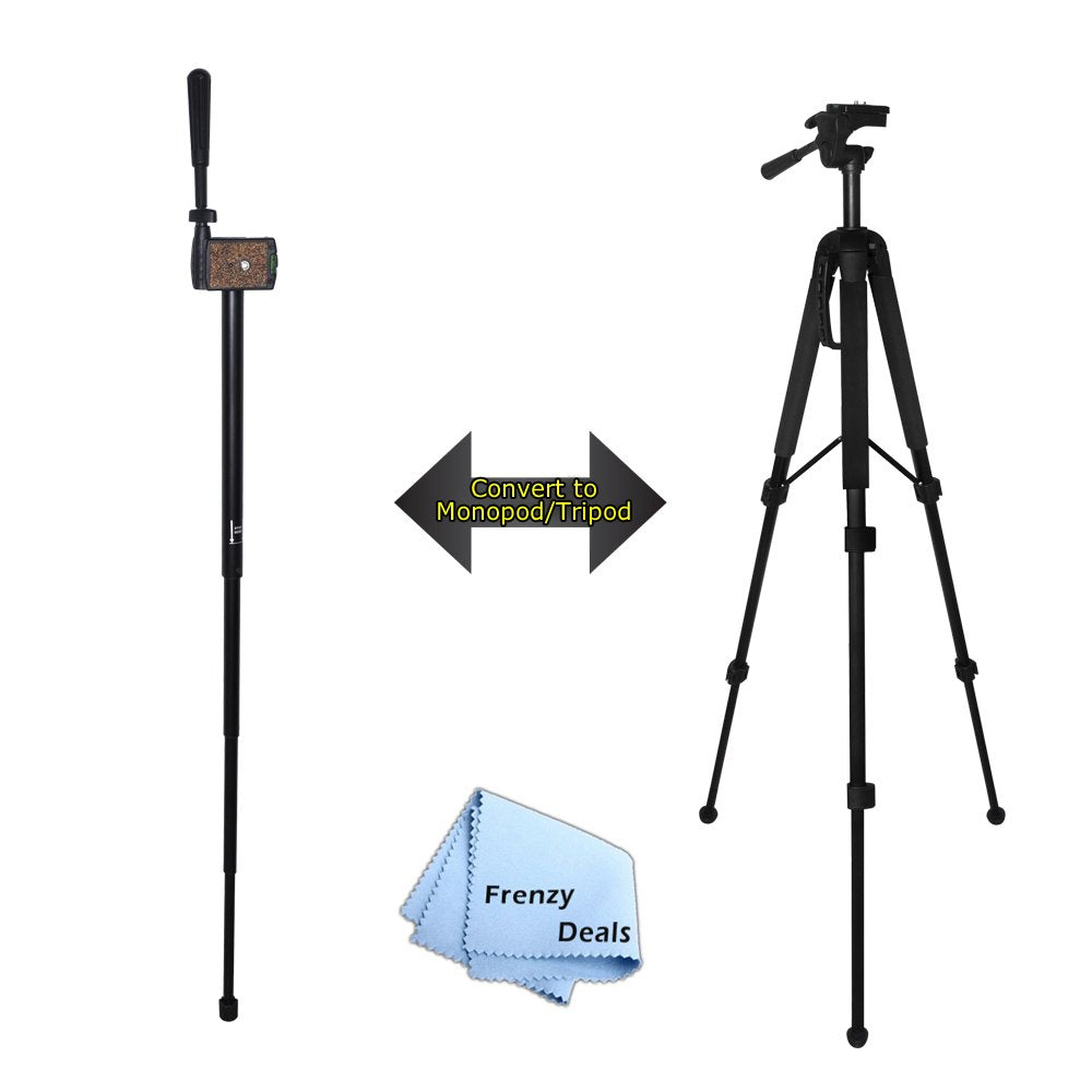 Frenzydeals 68” Inch Elite Series Professional Heavy Duty Convertible Tripod/Monopod For All Dslr Cameras & Camcorders + Frenzy Deals Microfiber Cloth