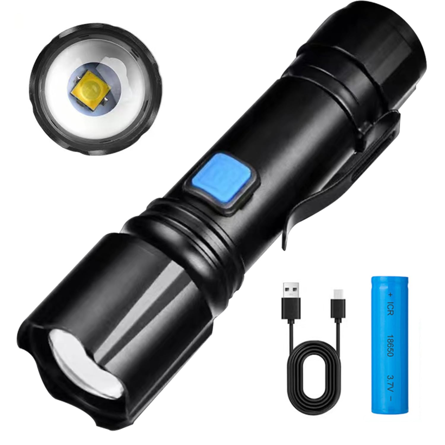 Yzyoe Mini High Lumens Rechargeable Tactical Flashlights,Super Bright 1000 Lumen Flashlight, 5 Modes Zoomable Emergency Camping Led Flashlights.