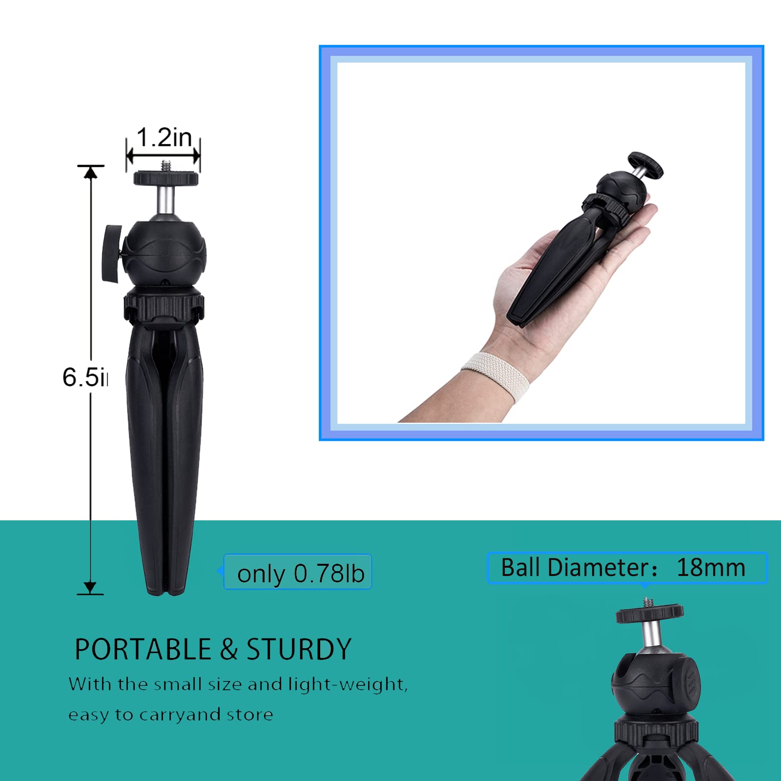 Ytvariw Mini Camera Tripod With Phone Holder & Gopro Mount,360° Ball Head Extendable Small Selfie Stick Tabletop Tripod Manfrotto Tripod For Dslr Camera,Gopro,Webcam,Iphone,Webcam Portable Cellphone Stand