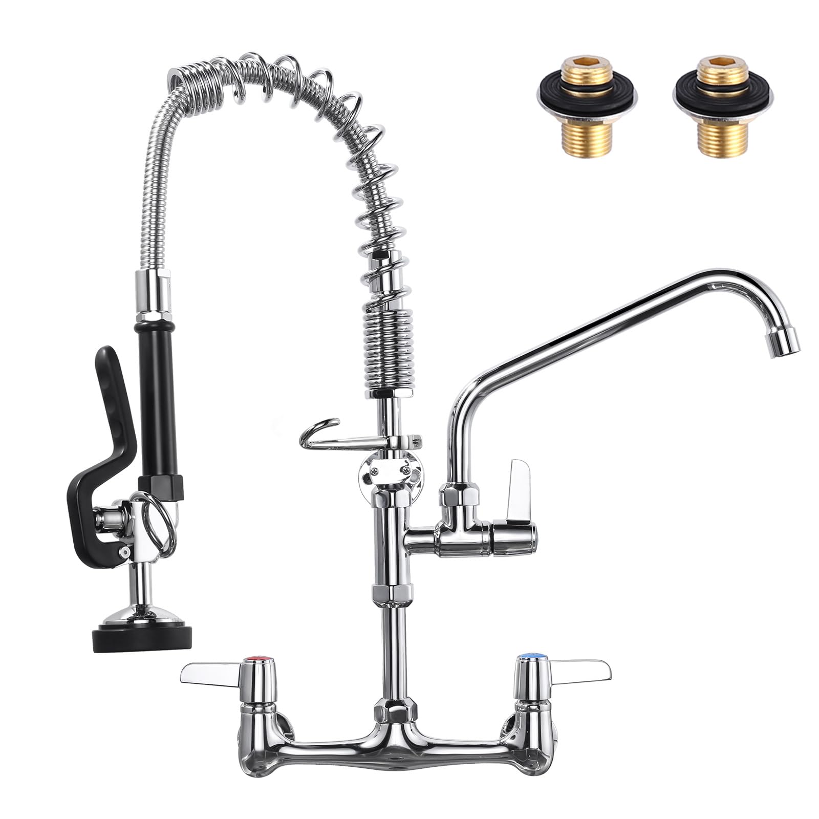 Arcora Commercial Kitchen Faucet Wall Mount: With Pre-Rinse Sprayer - Industrial Restaurant 21" Height 8'' Center Compartment Sink Faucet With 10" Add-On Swing Faucet Chrome