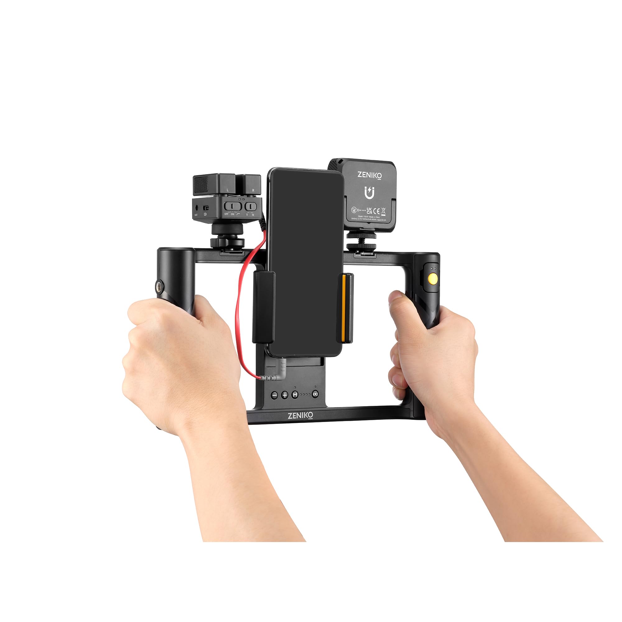 Zeniko Mr11 Smartphone Video Rig All-In-One Protable Phone Clamp Built-In Led Light Wireless & Usb Charging With 12M Remote Control