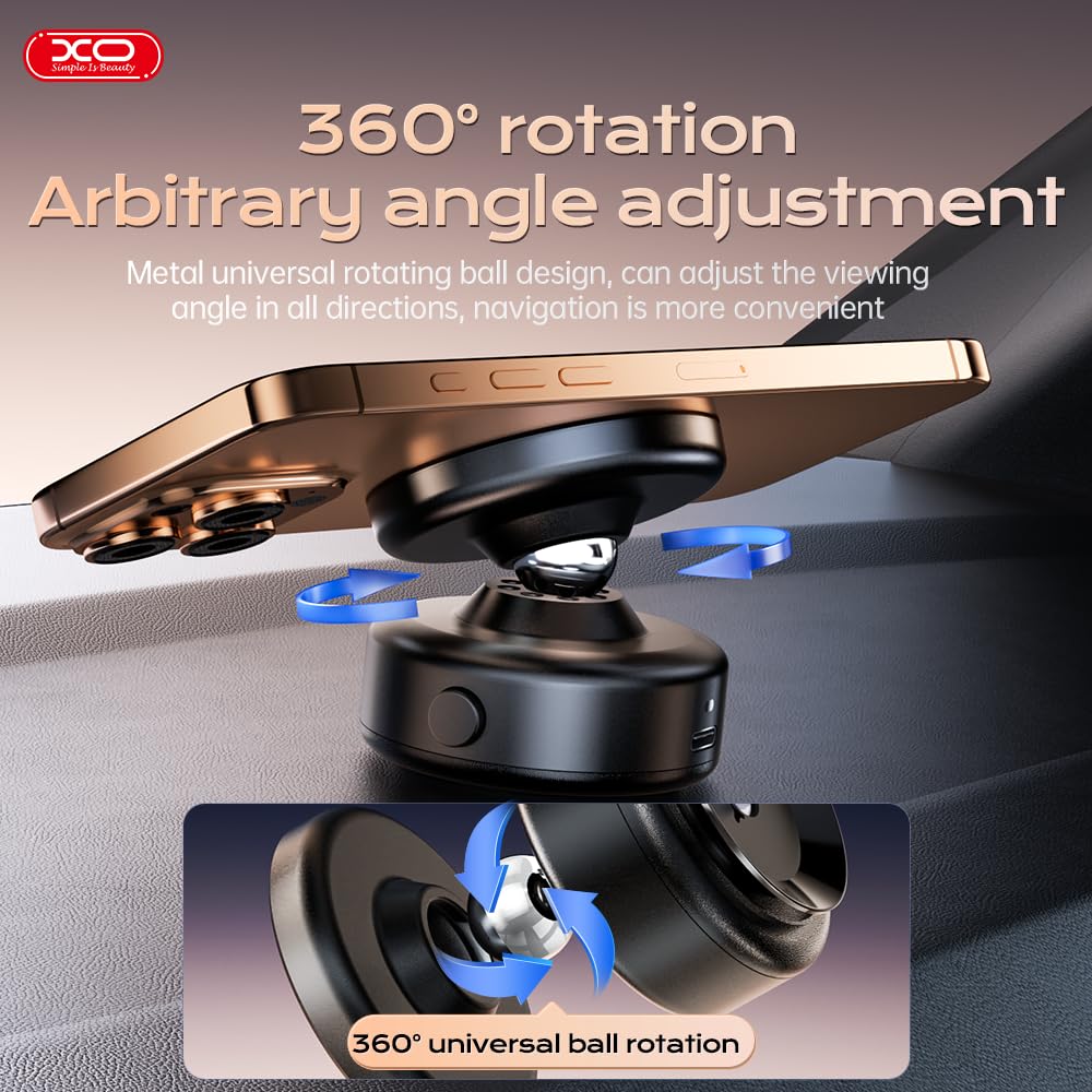Xo Simple Is Beauty Magnetic Phone Holder, 360°Rotation Car Phone Mount, Electric Vacuum Strong Magnet For Any Smooth Surface Kitchen Mirror Gym,Cell Phone Holder Compatible With Iphone Android ( Not Charging Phone)