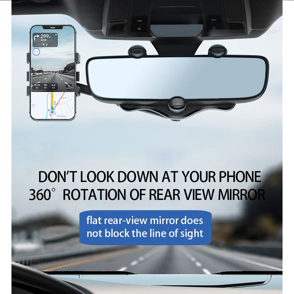 Turcee Car Mearview Mirror Bracket,360°Rotatable And Retractable Car Phone Holder,For Iphone And All Smartphones