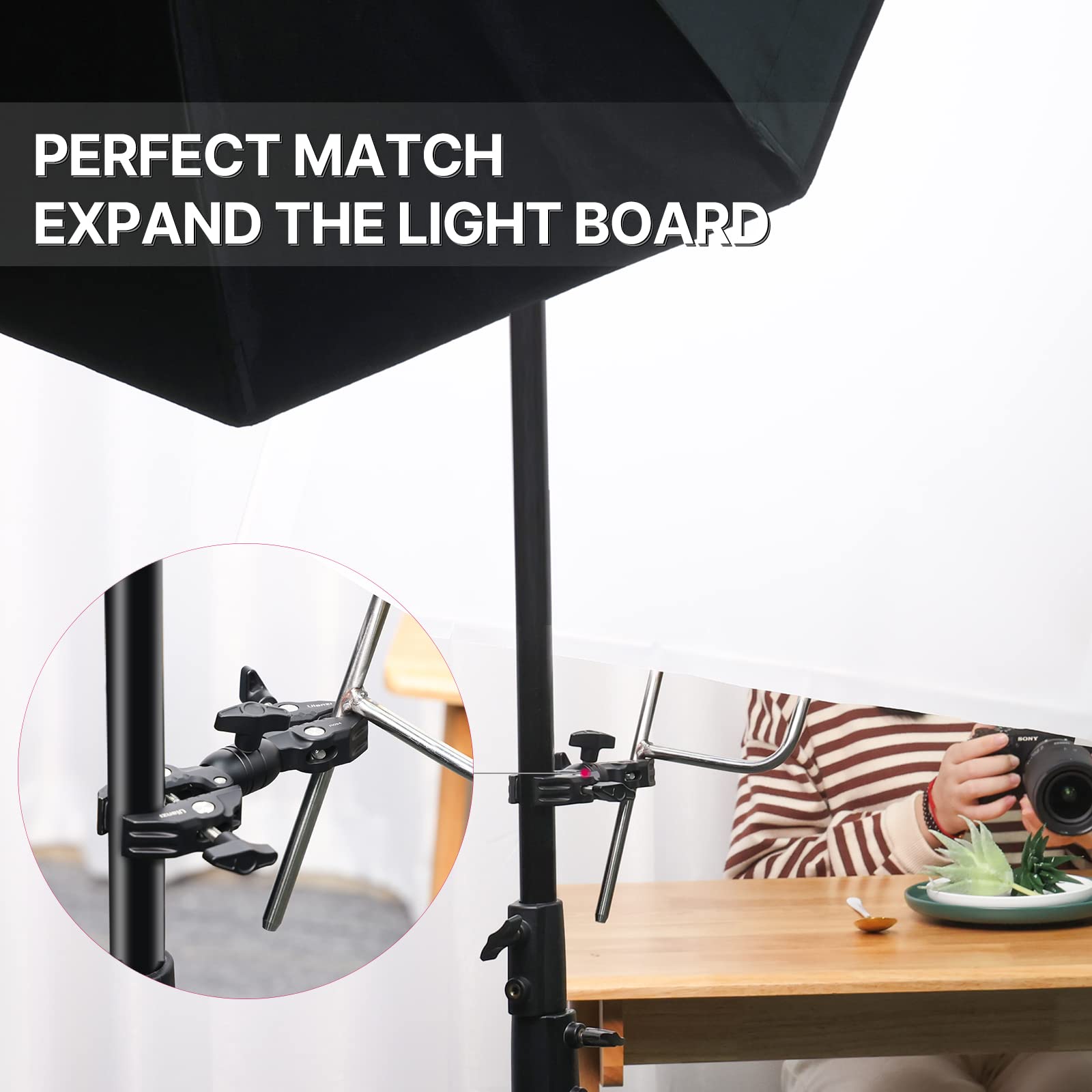 Ulanzi Super Clamp Double Camera Clamp, R096 Crab Plier Clip Bracket Mount Monitor Magic Arm Double Ball Head Adapter For Photo Studio Light Stand, Photography Reflector, Photo Boom Stand, Cross Bars