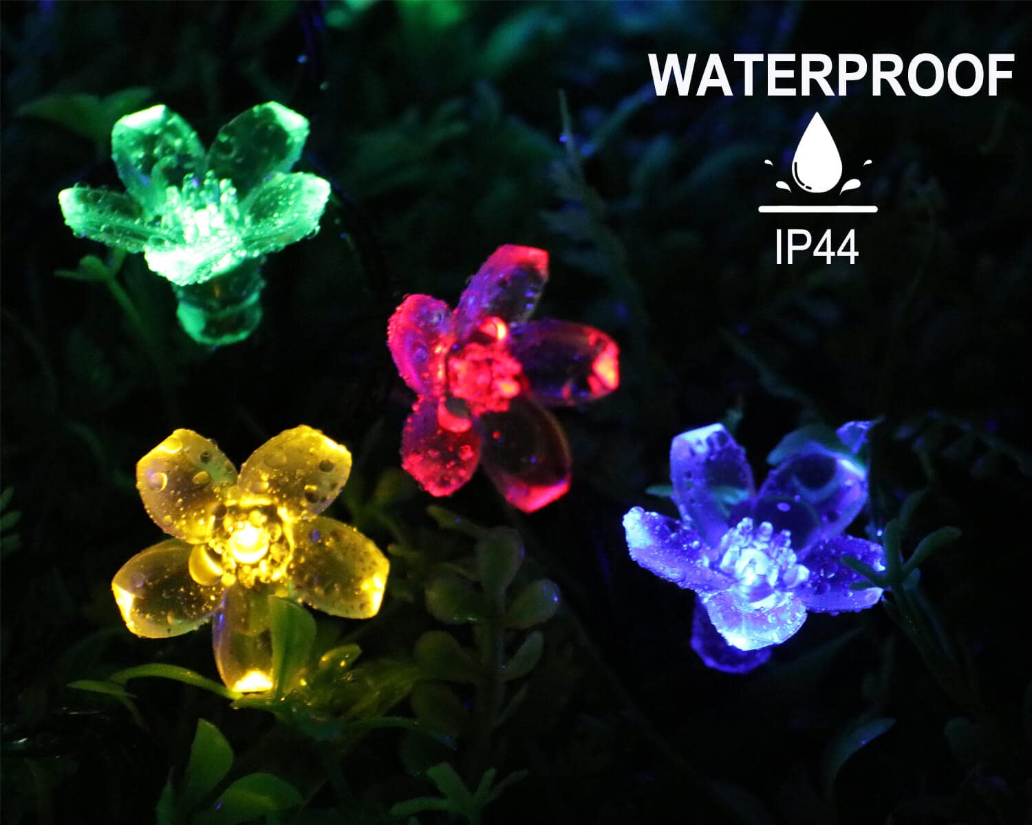 Semilits Solar Outdoor String Lights 50Led Flower Shaped Christmas Lights For Patio Garden Decoration Multi Color