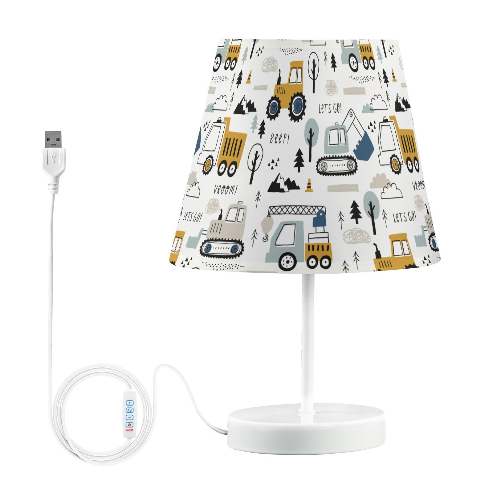 Slewiaeky Table Lamps Cute Cars Tractor Truck Bedside Lamp Nightstand Lamp Led With Fabric Lampshade Usb Ports Wood Base For Bedrooms And Living Room