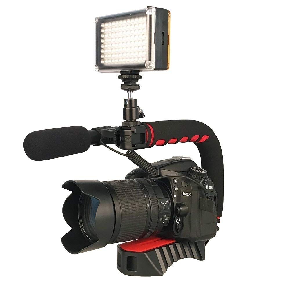 Aoonar Camera Video Stabilizer Handle Video Grip Camera Video Light Triple Shoe Mount For Gopro For Dslr Sony Nikon Canon For Iphone (Set2)