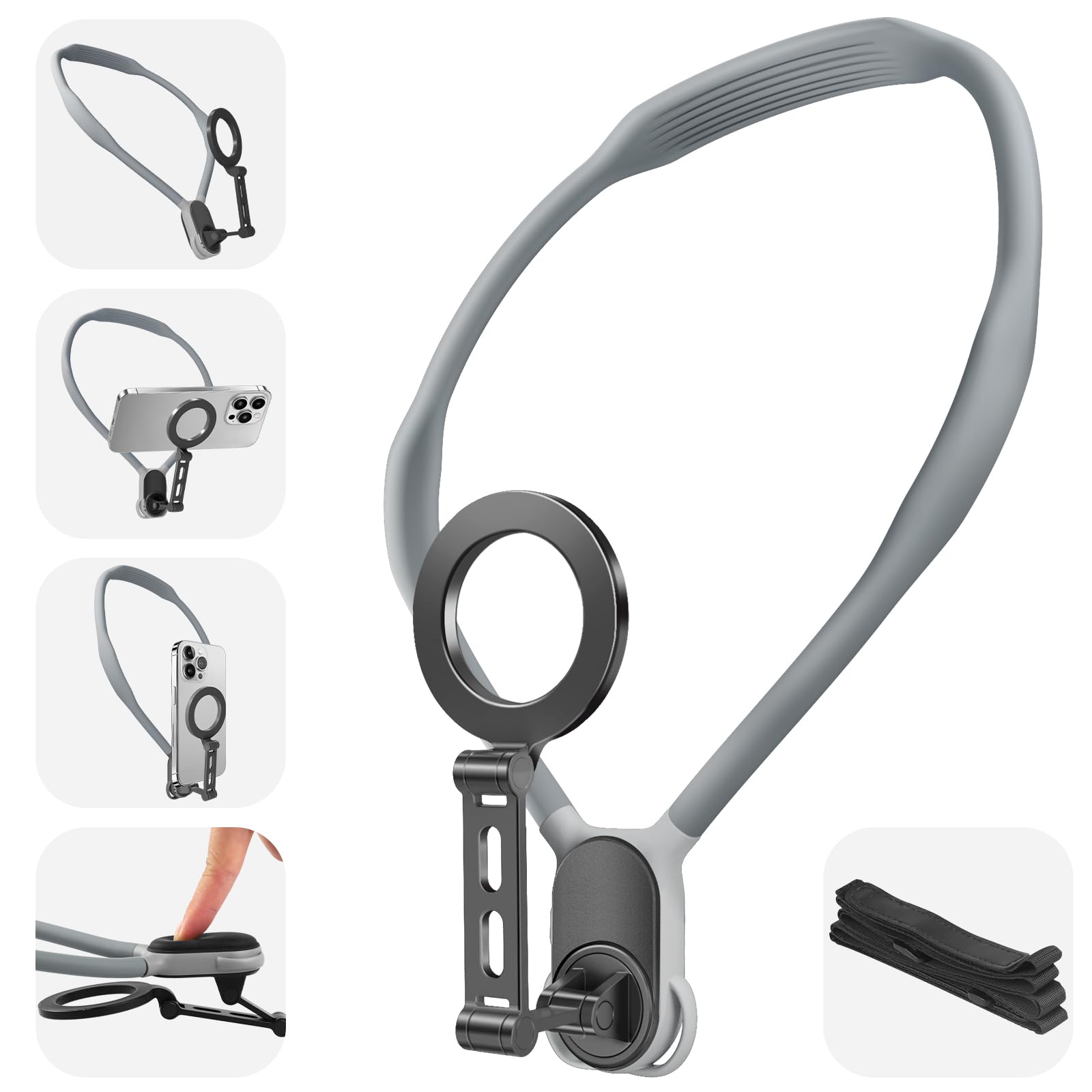 Sxau Magnetic Neck Mount For Phones, Hands- Magnetic Neck Cell Phone Holder For Iphone 15/14/13/12 Series And Android Phones (Grey), Mnh-003