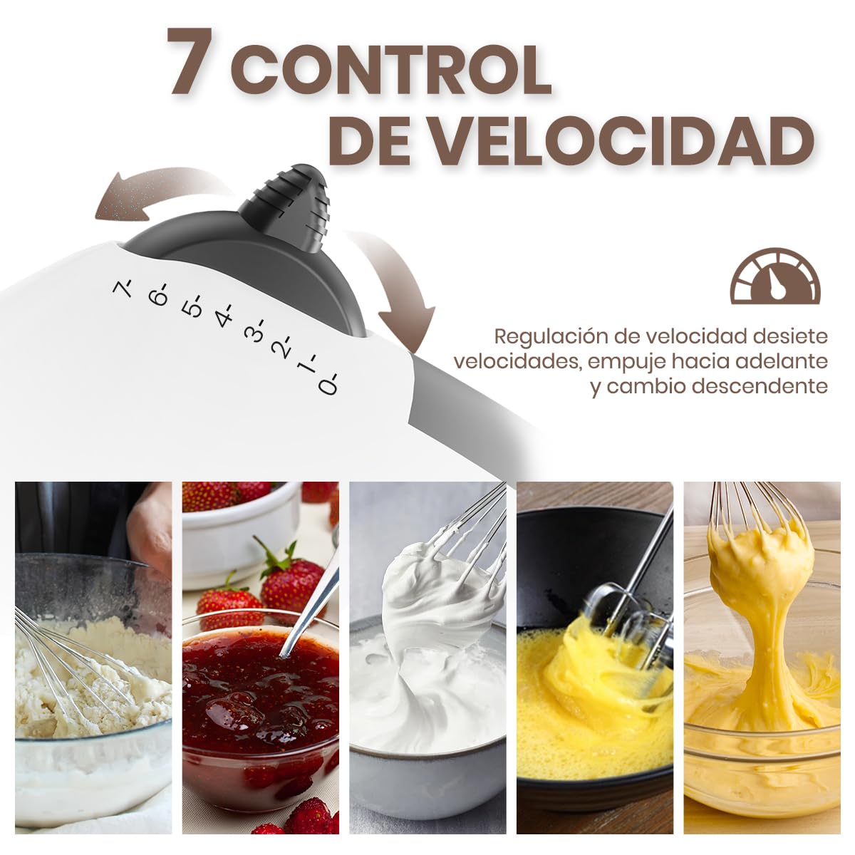 Lxwpamyt Hand Blender, Professional 7 Speed Mixer, Electric Pastry Mixer With 2 Rods And 2 Hooks, For Mixing Cookies, Beating Food, Eggs, Cakes