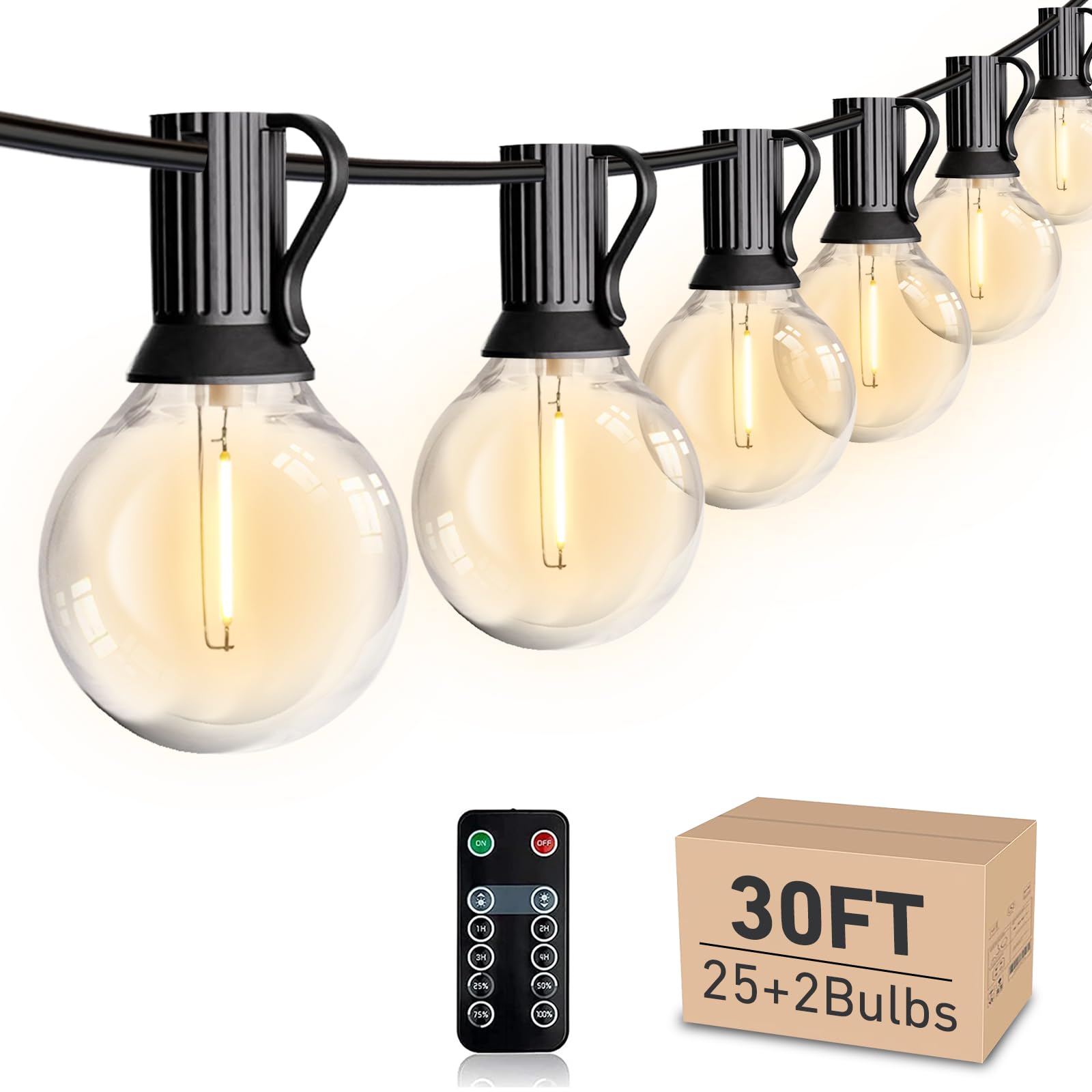 Histar Led 30Ft Outdoor String Lights With Remote Waterproof Patio Lights 27 Dimmable G40 Bulbs, Outdoor Globe String Lights Decorative Backyard Bistro Garden Balcony Cafe Lights