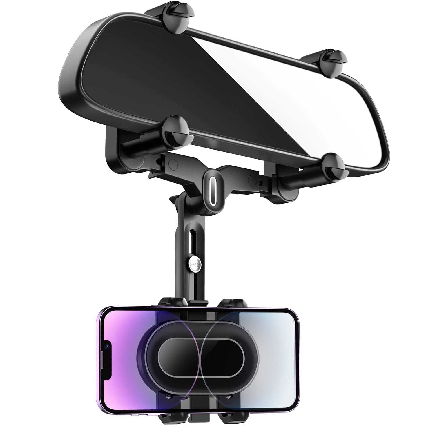 Wuitin Rearview Mirror Phone Holder For Car,360°Rotatable And Retractable Multifunctional Rear View Mirror Phone Holder,Four Corners Fixed Anti-Shake Design,For All Mobile Phones And All Car