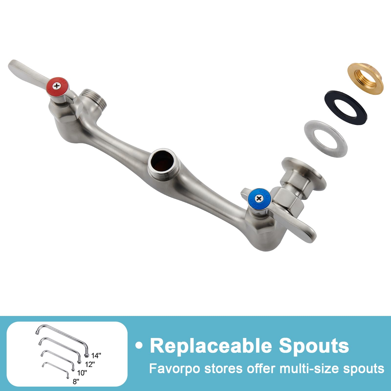 Favorpo Wall Mount Kitchen Sink Faucet 8 Inch Center Wall Mounted Commercial Faucet With 8 Inches Swivel Spout 2 Handle For Utility Laundry Room Restaurant Sink