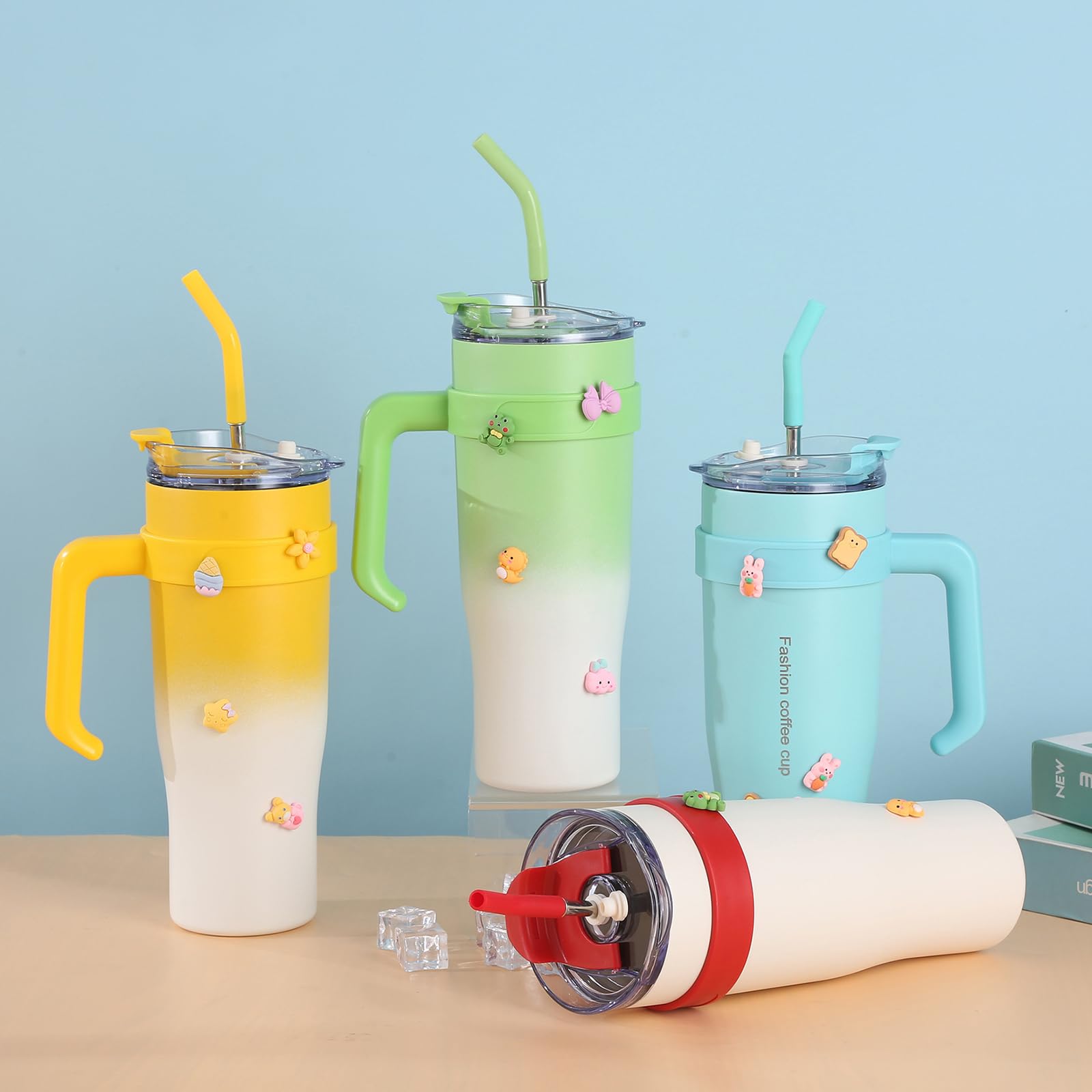 40Oz Tumbler With Handle And Straw Lid, Stainless Steel Water Bottle Vacuum Insulated Mugs
