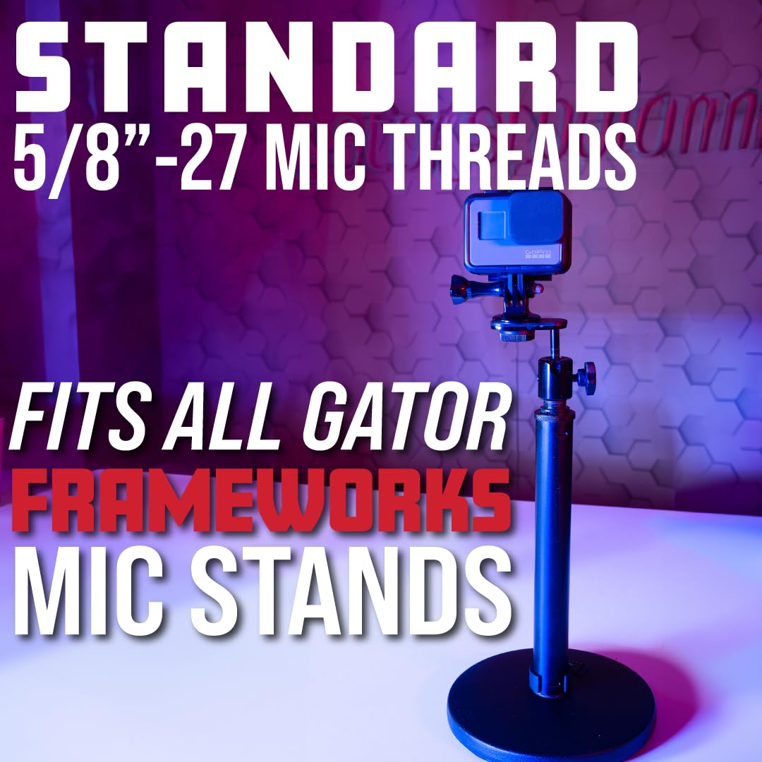 Gator Frameworks Camera Mount Mic Stand Adapter With Ball-And-Socket Head Fits Standard 1/4-20 Camera Threads (Gfw-Mic-Camera-Mt)