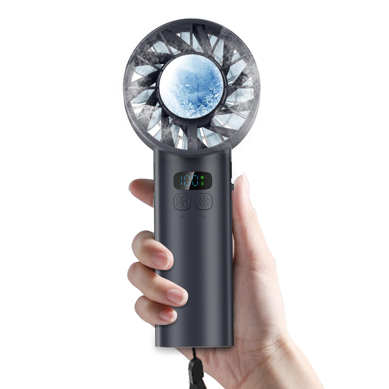 Portable Handheld Ice Fan, Turbo Cooling Fans, 5200Mah, 100 Gear Hurricane Wind, Anc Silent Motor - Koospark