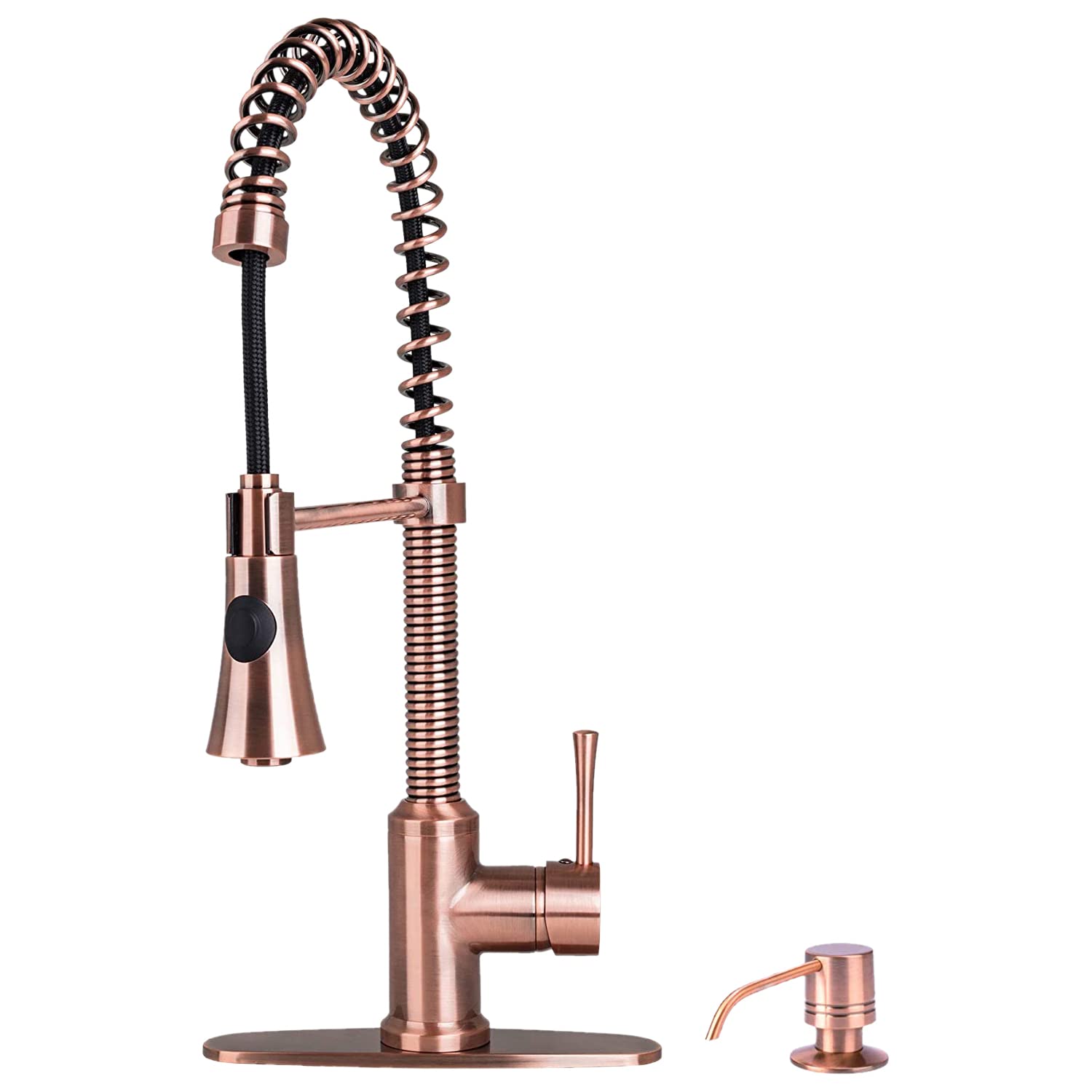 Italia Faucets Residential Single-Handle, Pull-Down Sprayer Kitchen Faucet With Flat Spray Head And Deck Plate In Antique Copper