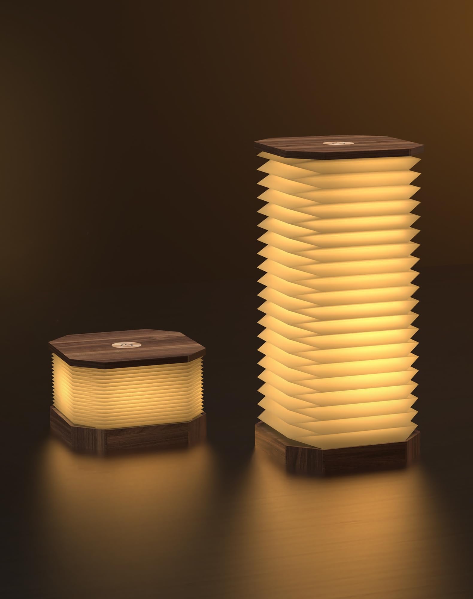 Zbole Vertical Accordion Lamp, Warm Light, Adjustable Height & Brightness, Usb Charging, Ideal For Home Decor & (Walnut)