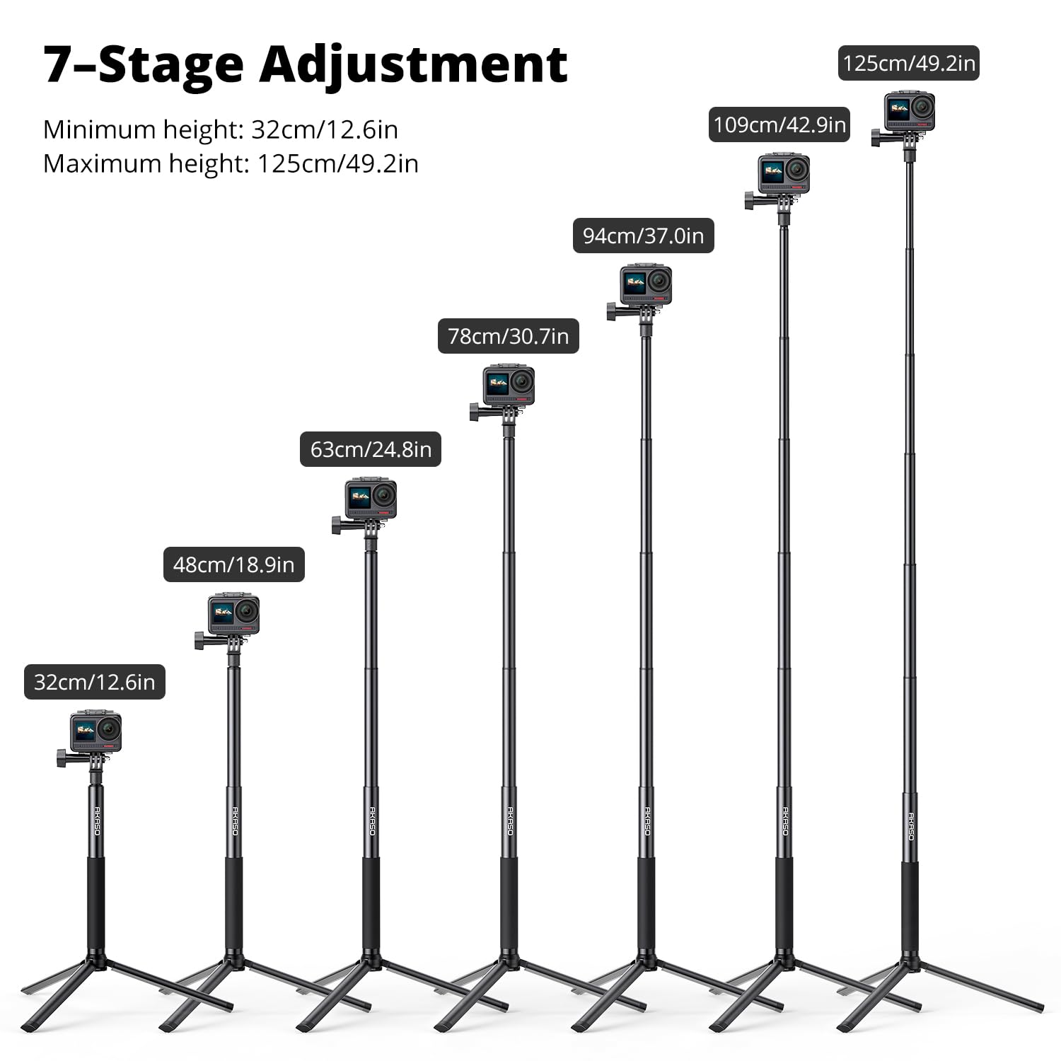 Akaso 1.2M Extendable Selfie Stick And A Tripod Stand Action Camera Accessories Compatible With Ek7000/Brave 4/Brave 7 Le/Brave 7/V50X/V50 Elite/Gopro Hero 12/11/10/9/8/7/Max/Dji Osmo Action