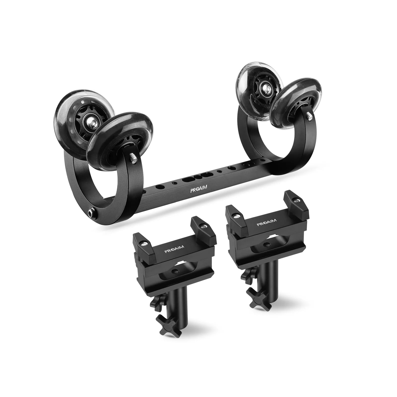 Proaim Polaris - Monorail Camera Slider Dolly With 2 X Pipe Clamps. Overhead Gimbal Rig. Fits Ø 38-48Mm Speed Rails. Payload: 30Kg/66Lb. Clamps To Baby/Junior Light Stands (P-Mnrl-01)